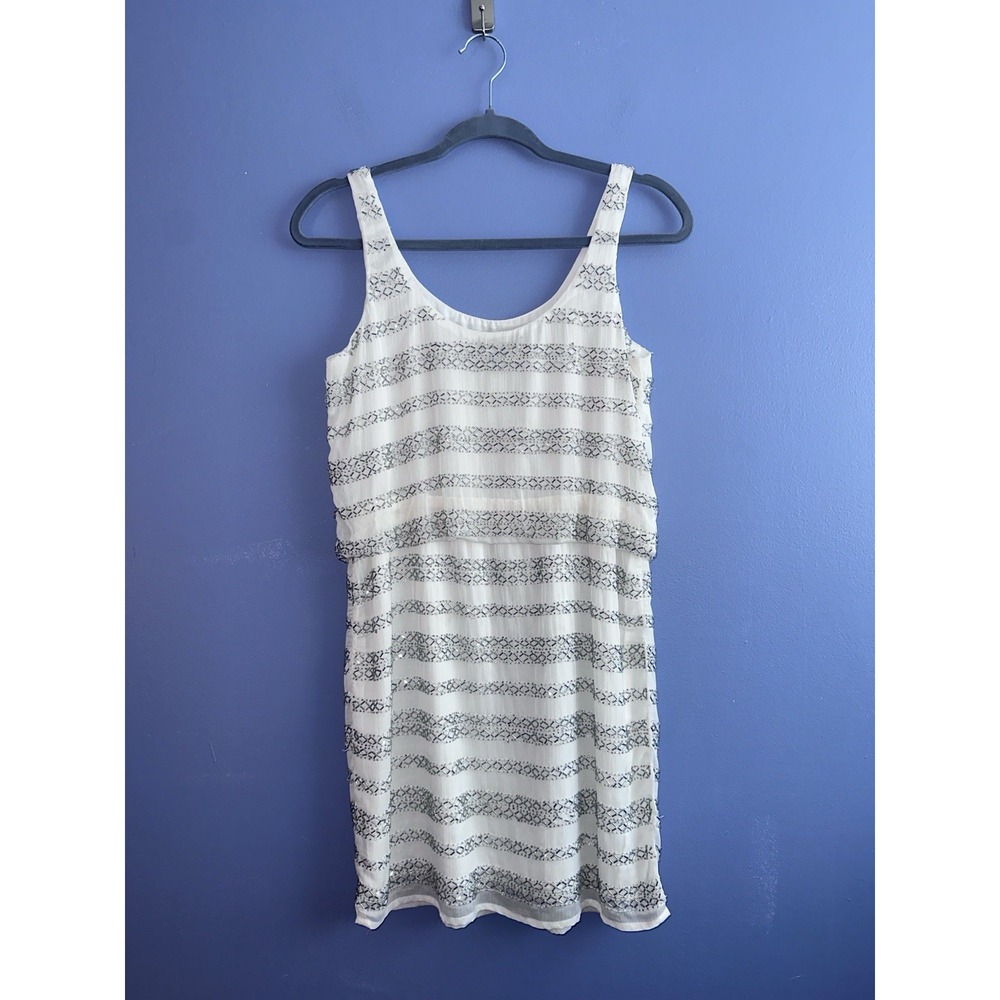 AQUA Silver Beaded Dress Small White Drop Waist Prom Sleeveless Sparkle Read